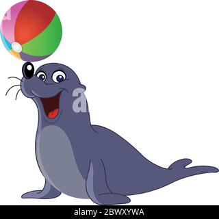Happy seal with a colored ball Stock Vector