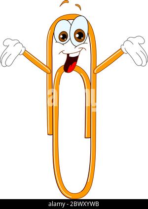 Cartoon paper clip raising his hands Stock Vector