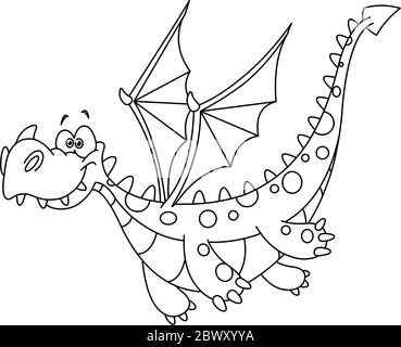 Outlined flying dragon. Vector illustration coloring page. Stock Vector