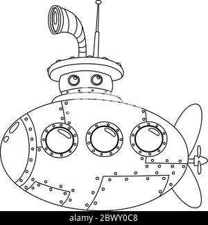 Outlined submarine. Vector illustration coloring page Stock Vector
