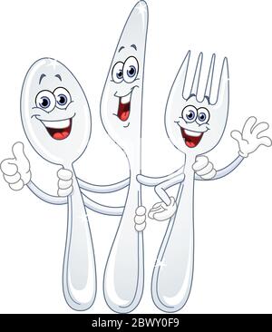 Spoon knife and fork cartoon Stock Vector