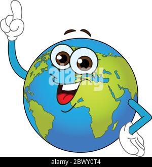 Cartoon world globe pointing with his finger Stock Vector