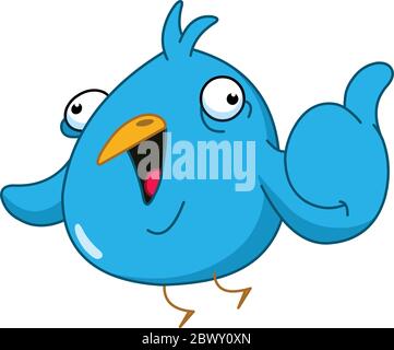 Funny blue bird showing thumb up Stock Vector