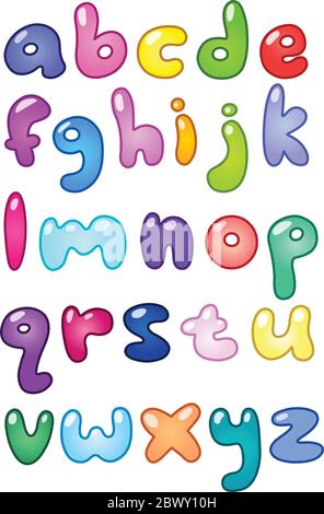 Kids letters set. Cartoon style alphabet with shadows. Children font ...