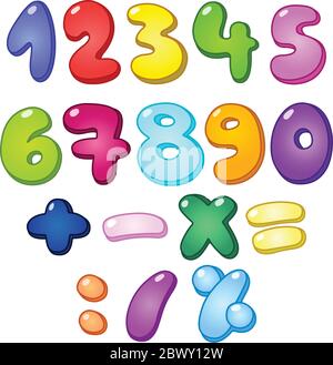 3d bubble shaped numbers and math signs set Stock Vector