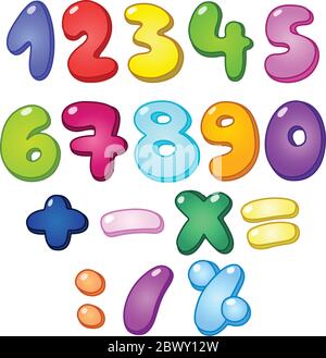 3d bubble shaped numbers and math signs set Stock Vector