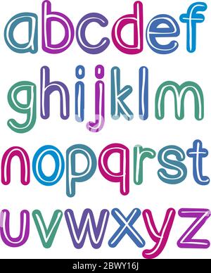 Colorful retro lower case brush alphabet Stock Vector