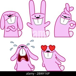 Pink rabbit emotions set Stock Vector