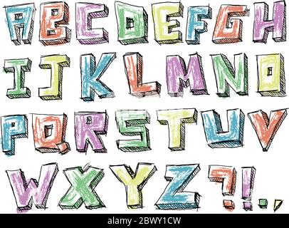 Colorful sketchy hand drawn alphabet Stock Vector