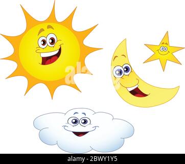 Sun moon star and cloud set Stock Vector