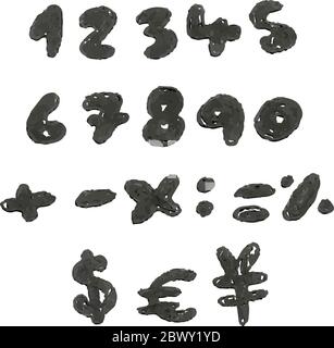 Vector hand drawn blackened numbers and math signs Stock Vector