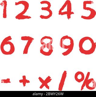 Vector hand drawn red numbers Stock Vector