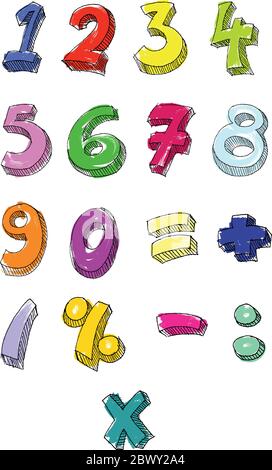 Hand drawn colorful vector numbers Stock Vector