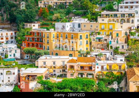 Beautiful colorful houses on a mountain in Positano, a town on Amalfi coast Stock Photo