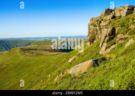 Crowden Tower, a gritstone outcrop on Kinder Scout, Peak District National Park, Derbyshire,UK Stock Photo