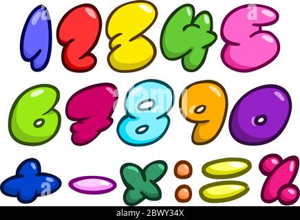 Comic bubble shaped numbers and math symbols set Stock Vector