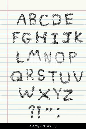 Scribble alphabet on a notebook paper Stock Vector