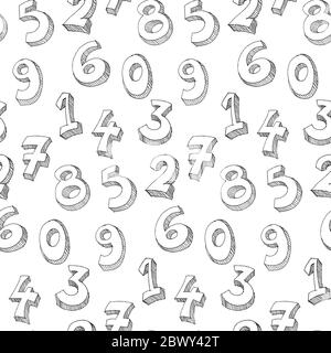 Vector hand drawn seamless pattern of numbers Stock Vector