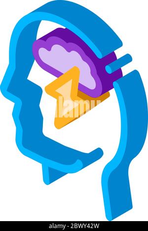 Raining Lightning Cloud In Silhouette Mind Vector Stock Vector