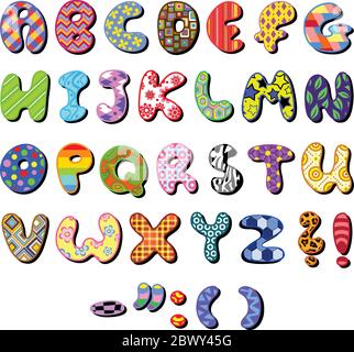 Colorful patterned alphabet set Stock Vector