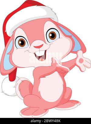 Christmas cute bunny with Santa’s hat Stock Vector