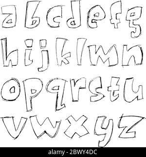 Small hand drawn black letters of English alphabet in doodle style ...