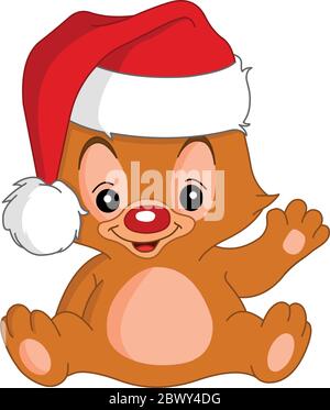 Cute Christmas teddy bear waving his hand Stock Vector