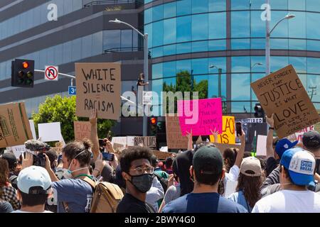 Black Lives Matter protest over the killing of George Floyd by police officers: Fairfax District, Los Angeles, CA, USA - May 30, 2020 Stock Photo