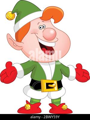 Cheerful elf raising his arms Stock Vector