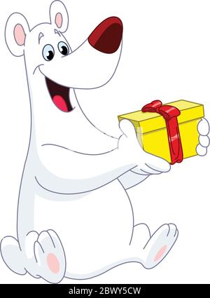 Polar bear holding his Christmas gift Stock Vector