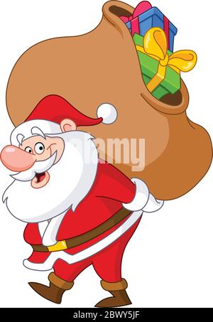 Santa Claus carrying a big gifts sack Stock Vector