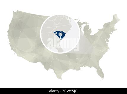 USA map with magnified South Carolina State. South Carolina flag and ...