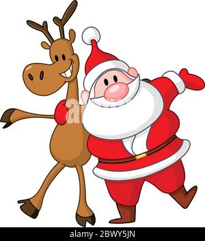 Reindeer and Santa embracing each other Stock Vector