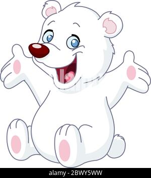 Happy white teddy bear raising his arms Stock Vector