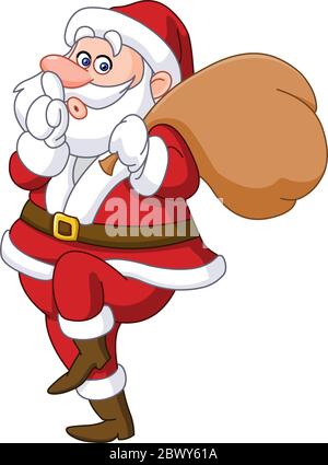 Sneaky santa claus showing silence sign and tip toeing carrying gifts sack Stock Vector