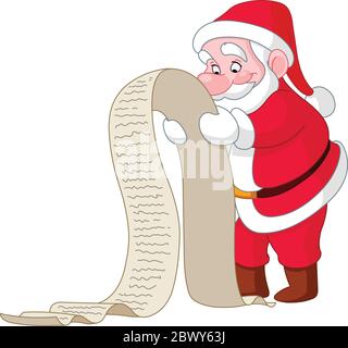 Santa reading a long Christmas wish list Stock Vector