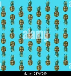 pineapple pattern on a blue background. a lot of little pineapples. Stock Photo