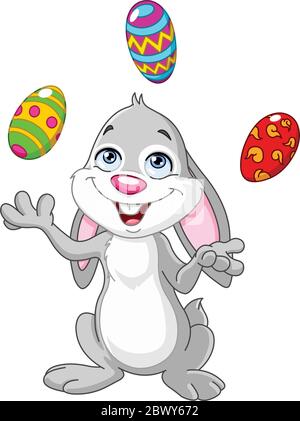 Happy bunny juggling Easter eggs Stock Vector