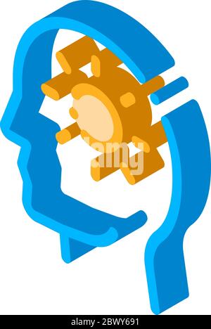 Shining Sun In Man Silhouette Mind isometric icon Stock Vector