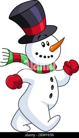 Cheerful snowman walking Stock Vector