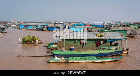 Floating village on Tonle Sap Lake near SIem Reap, Cambodia Stock Photo