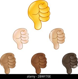 Thumbs down hand sign emoji set of various skin tones Stock Vector