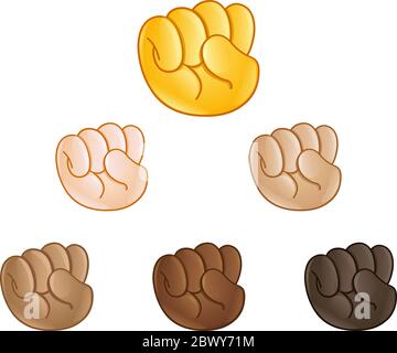 Raised fist pump hand emoji set of various skin tones Stock Vector