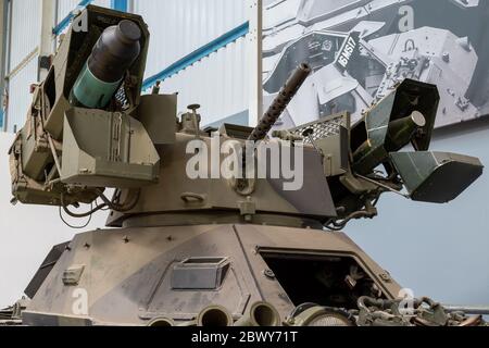 Bovington.Dorset.United Kingdom.February 9th 2020.Vigilant anti tank missiles are mounted on a Ferret Scout armoured car on display at The Tank Museum Stock Photo