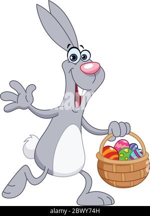 Cheerful rabbit with Easter eggs basket Stock Vector