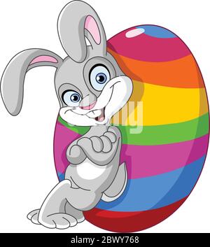 Happy bunny leaned against a big Easter egg Stock Vector