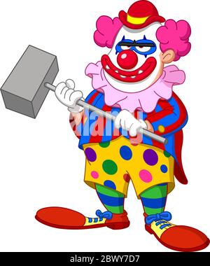 Evil scary clown holding a hammer Stock Vector