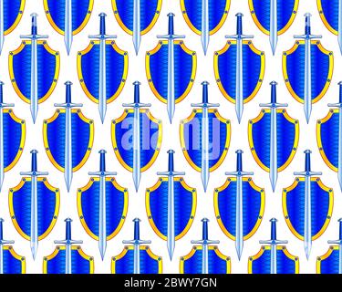 Seamless pattern of the shield and sword cold steel Stock Vector