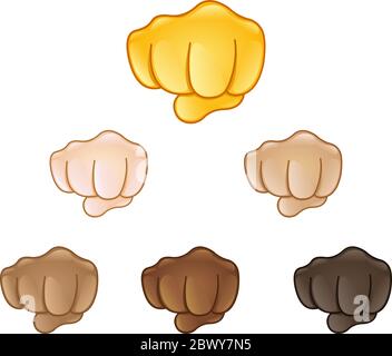 Fisted hand sign emoji set of various skin tones Stock Vector