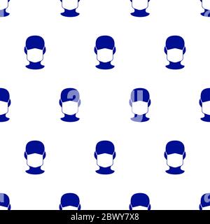 Seamless pattern with human full face head in face mask Stock Vector